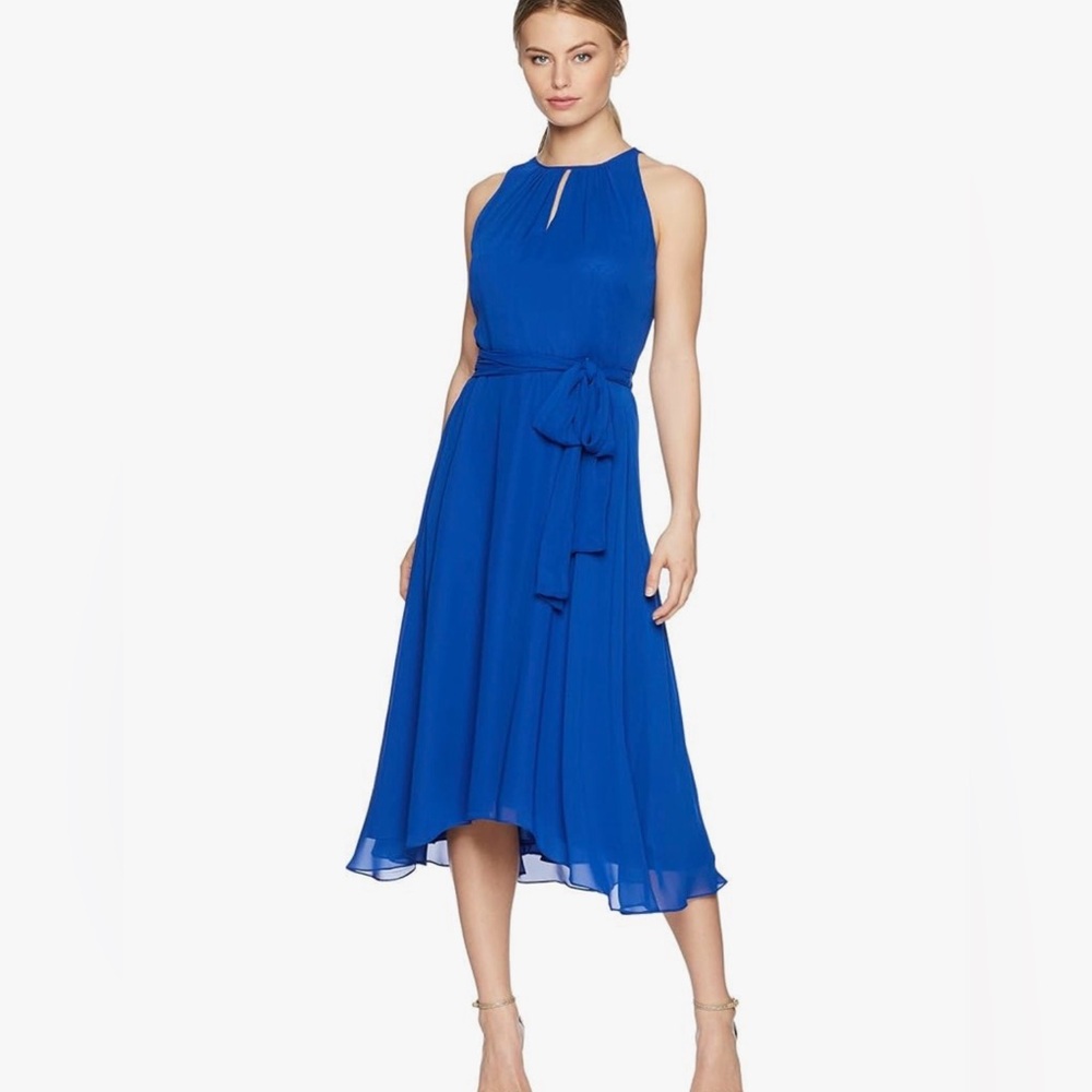 Tahari by Arthur S. Levine Women's Keyhole Chiffon Dress, Royal Blue, 12